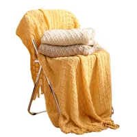 Textile City Faux Cashmere Sofa Blanket Cover Nordic Style Knit Plaid Throw Tassels Bedspread Golden Blanket for Spring Summer 3