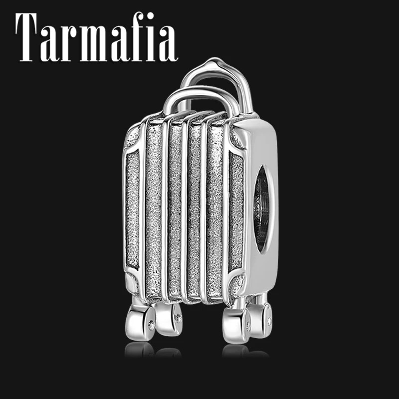 

New 925 Sterling Silver I love travel fashion Trolley case beads Fit Original Pandora Charm Bracelet Jewelry making