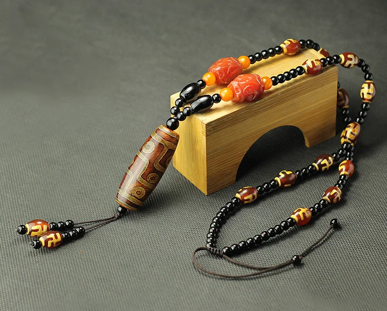 Rare Nature Tibetan Dzi Bead 9 eyes bead Amulet Pendant with sard Necklace gift | Дом и сад