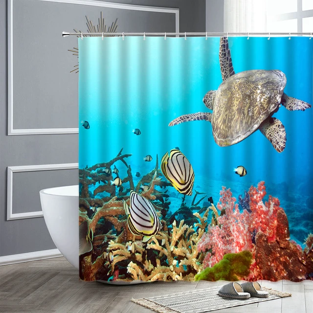 Rideaux de douche en tissu, toile de bain en forme de tortue avec fond de  mer, poissons de corail, océan, paysage naturel, décor de baignoire pour la  maison - AliExpress