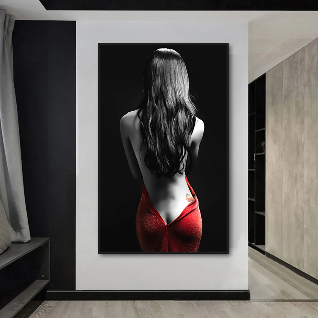 Sexy Nude Women Posters and Prints Modern Wall Art Canvas Painting Red Skirt Woman Picture for Living Room Decor Mural Frameless