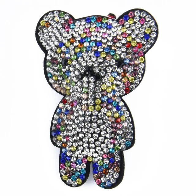 Hot Sale 1 Pcs Full Crystal Fabric Croc Shoe Charms Bling Embroidery Pink Shoes Decorations Grey Bear Clog Shoes Accessories b6018