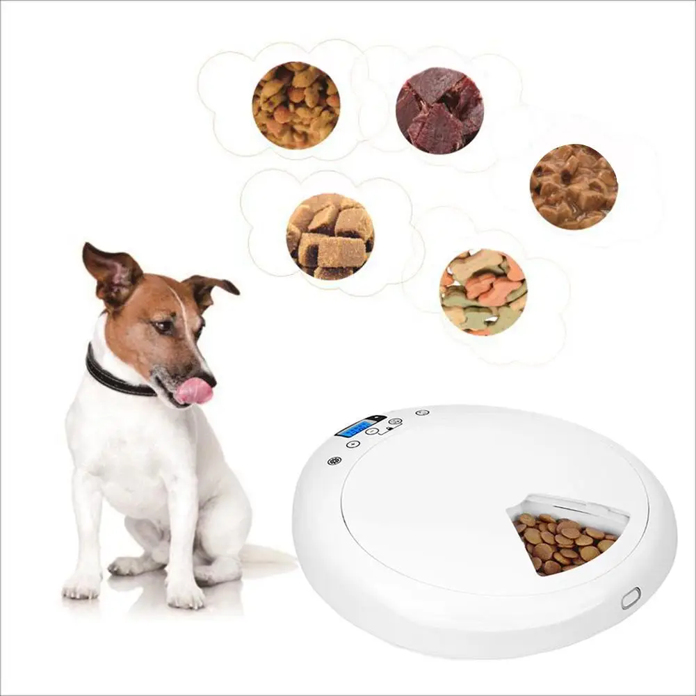 

Portable Pet Automatic Feeder Timing Quantitative Feeder 6 Meal Trays Dry Wet Food Auto With Safety Lock Voice Recording Pet Fee