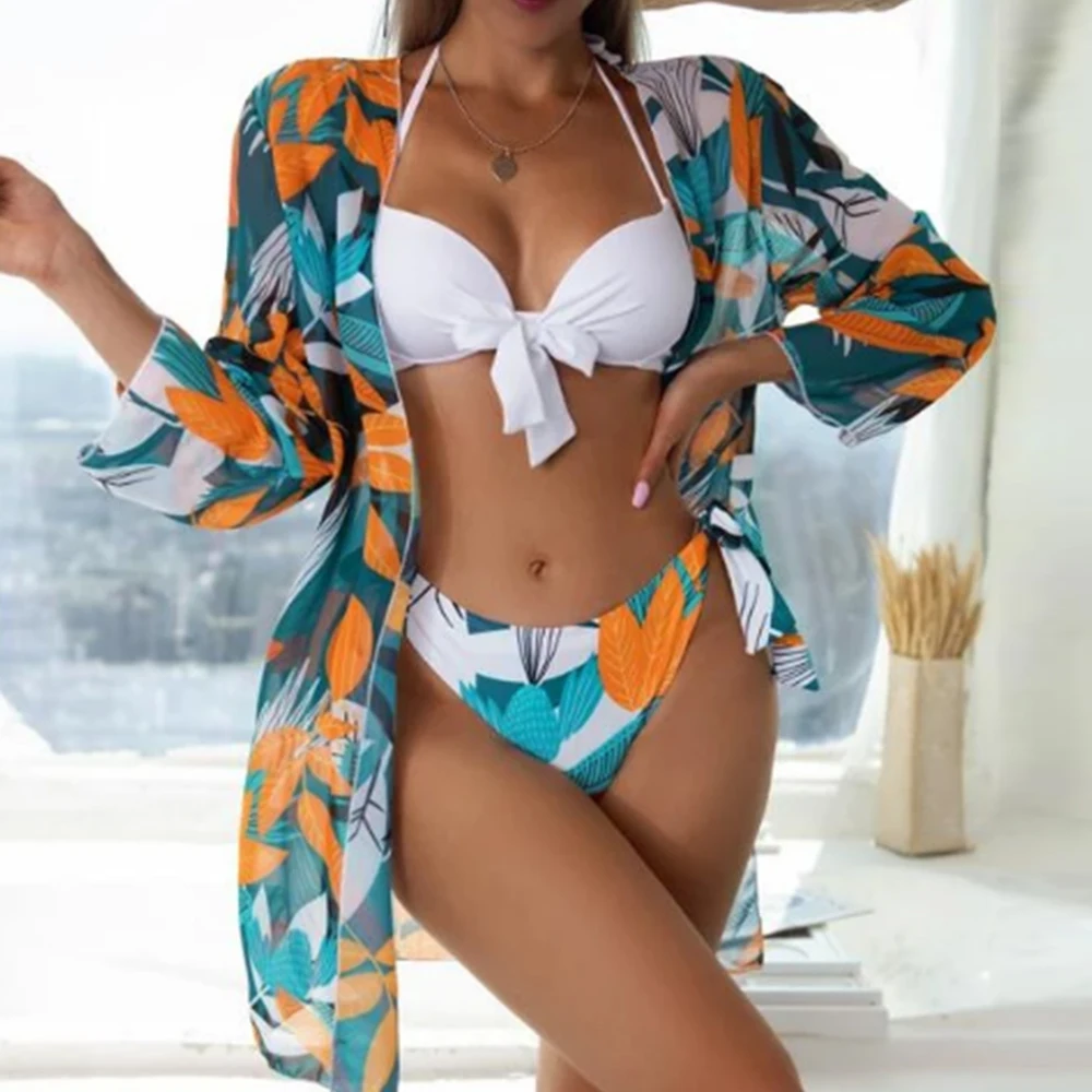 2022 Sexy Bikinis And Cover Set Women Swimsuit Printed Swimwear High Waist Summer Strappy Bathing Suit Beach Wear Biquini Female bathing suit and cover up set