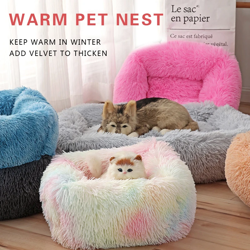 Long Plush Dog Bed Sofa Kennel Winter Warm Puppy Mat Square Cat Nest Soft House Non-slip Basket Cushion for Dogs Pet Supplies