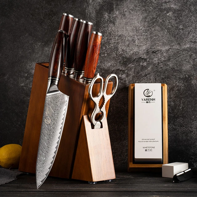 YARENH Kitchen Knife Set without Block, 5 Piece Professional Sharp Chef  Knives,Damascus Stainless Steel, 73 Layers, Full Tang, Dalbergia Wood  Handle