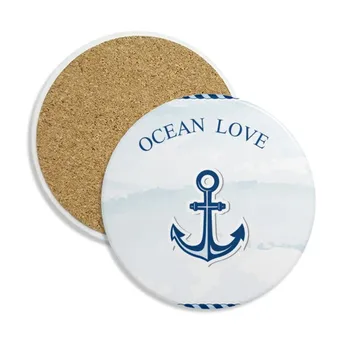 

Anchor Ocean Love Sea Sailing Blue Ceramic Coaster Cup Mug Holder Absorbent Stone for Drinks 2pcs Gift