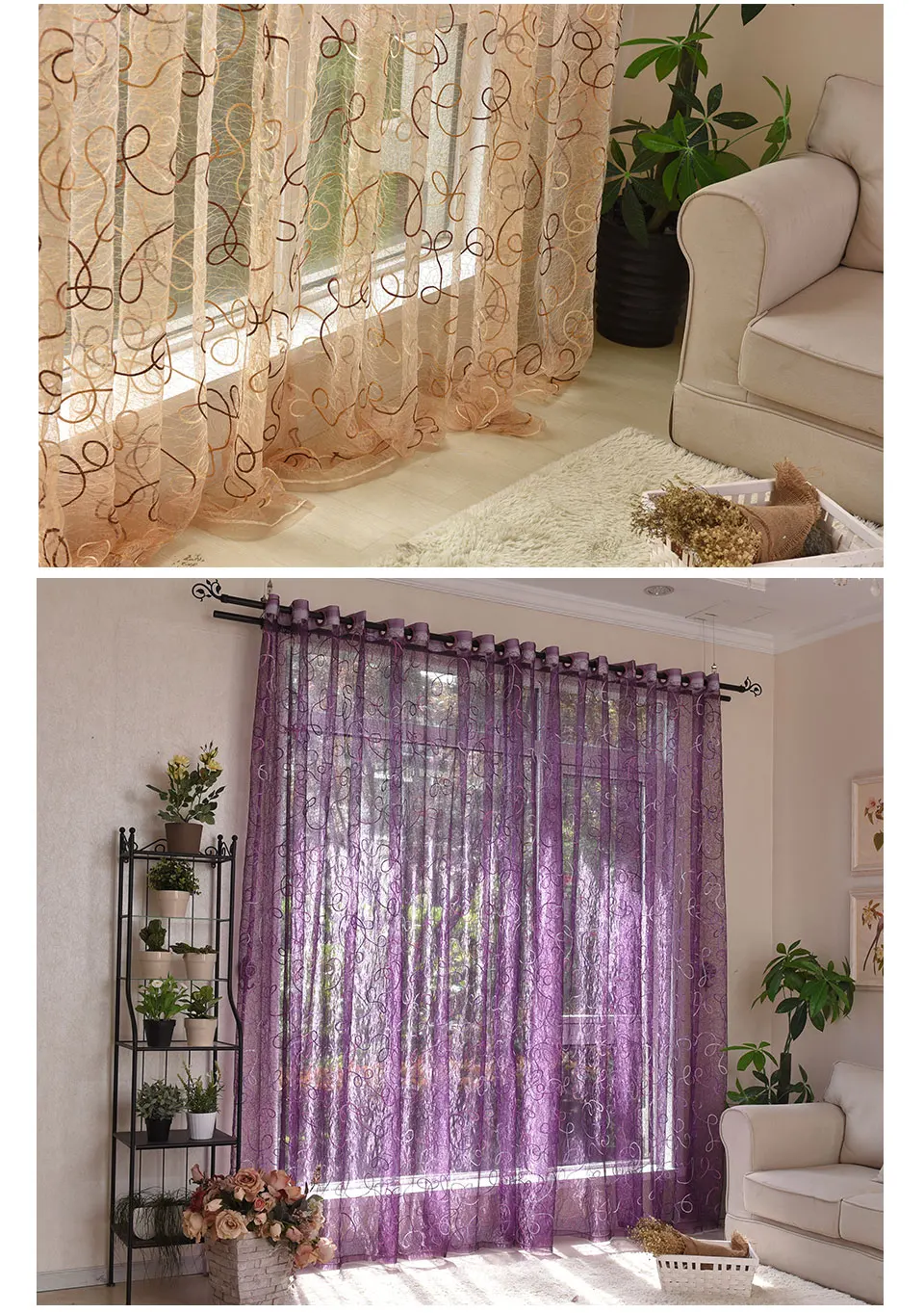 Modern Voile Curtains Embroidered Sheer Curtains Window Tulle for Bedroom Living Room Tulle Curtain for Kitchen Window Screening