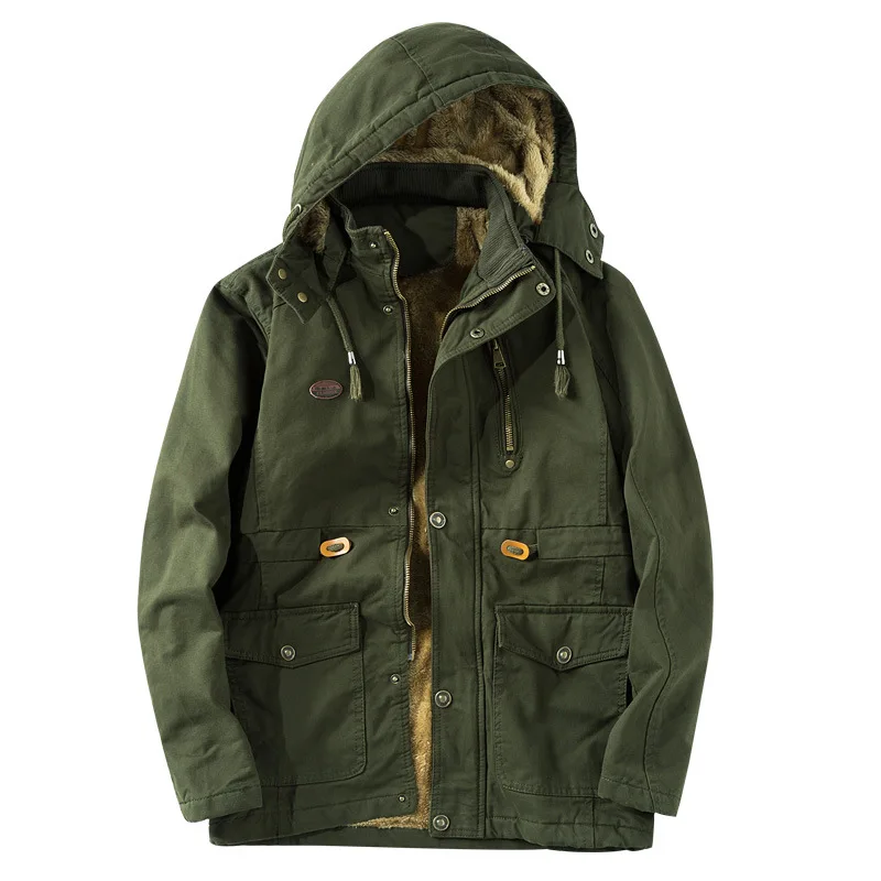 

Drop Shipping Thick Warm Mens Parka Jacket Winter Fleece Multi-pocket Casual Tactical Army Jacket Men Plus Size 5XL Hooded Coat