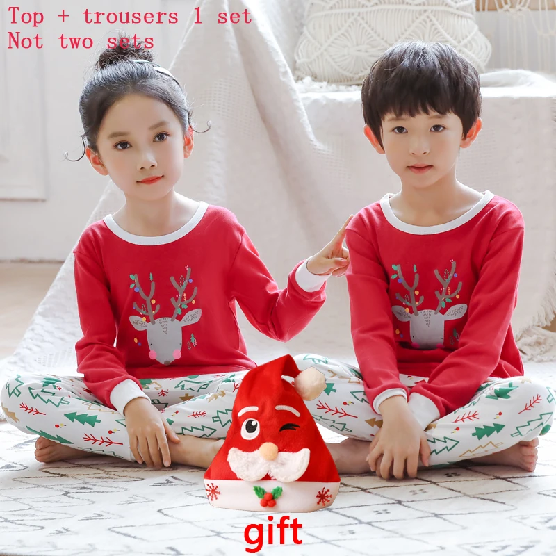 Детские пижамы, рождественские комплекты, одежда для сна для мальчиков, детский пижамный комплект, хлопковые рождественские пижамы с рисунком для маленьких девочек на весну - Цвет: Christmas deer-gift