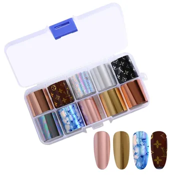 

10 pcs/Set Charm Nail Foils Polish Stickers Metal Color Starry Paper Nail Transfer Foil Stickers Adhesive Decals Nail Art Decors