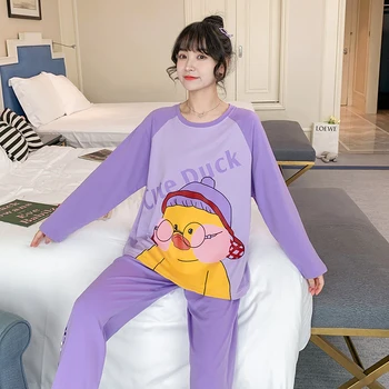 

spring and autumn cartoon printed pajamas women Harajuku long sleeve loose spoof funny casual home service