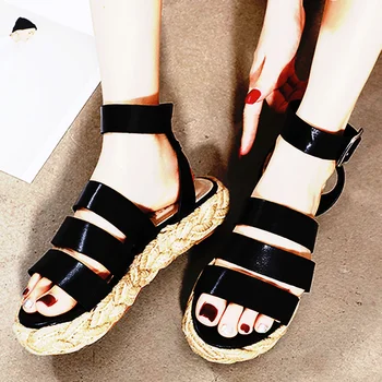 

Karinluna Leisure Women's INS HOT 2020 New Straw platform flat fashion gladiator sandals summer casual shoes