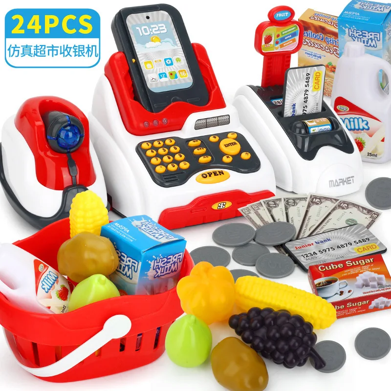  Children Model Multi-functional Supermarket Cash Register Fruit Shopping Cashier Desk Set Play Hous