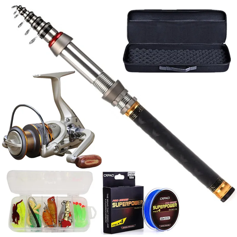 

Spinning Telescopic Fishing Rod and Reel Combo Kit Set, with Line Lures Hooks Reel and Carry Bag