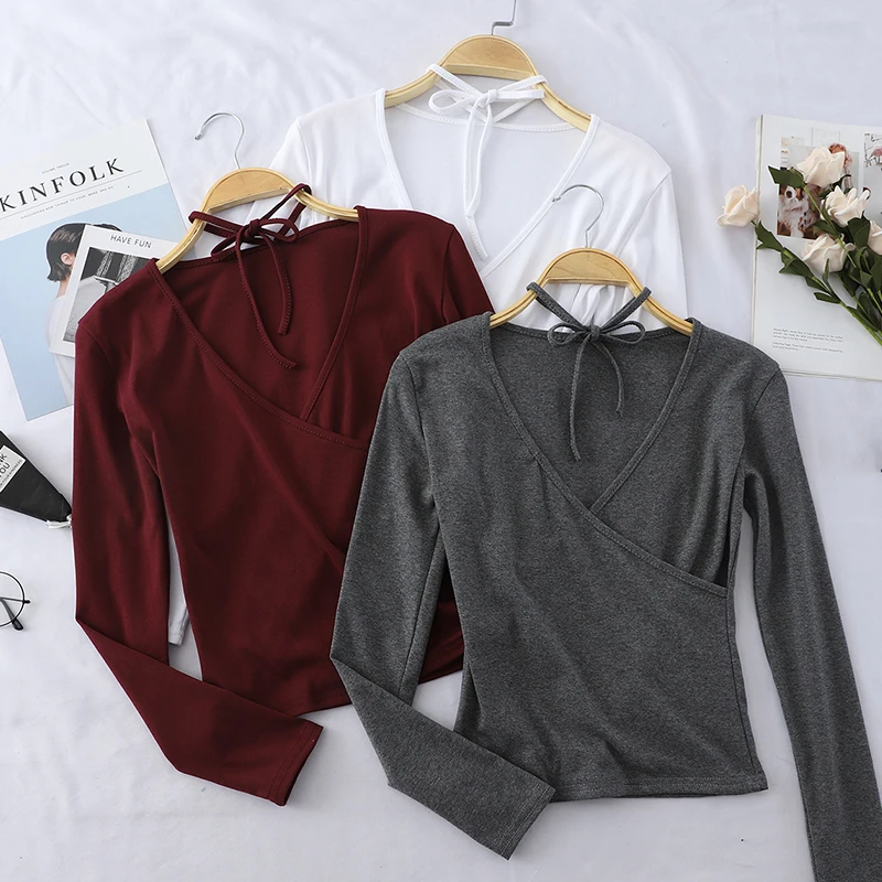 

Heliar Solid Halter Neck Long Sleeve Shirt Female Loose Lazy Style Shirts Ladies Autumn Blouse For Women 2019 Fall Women Tops