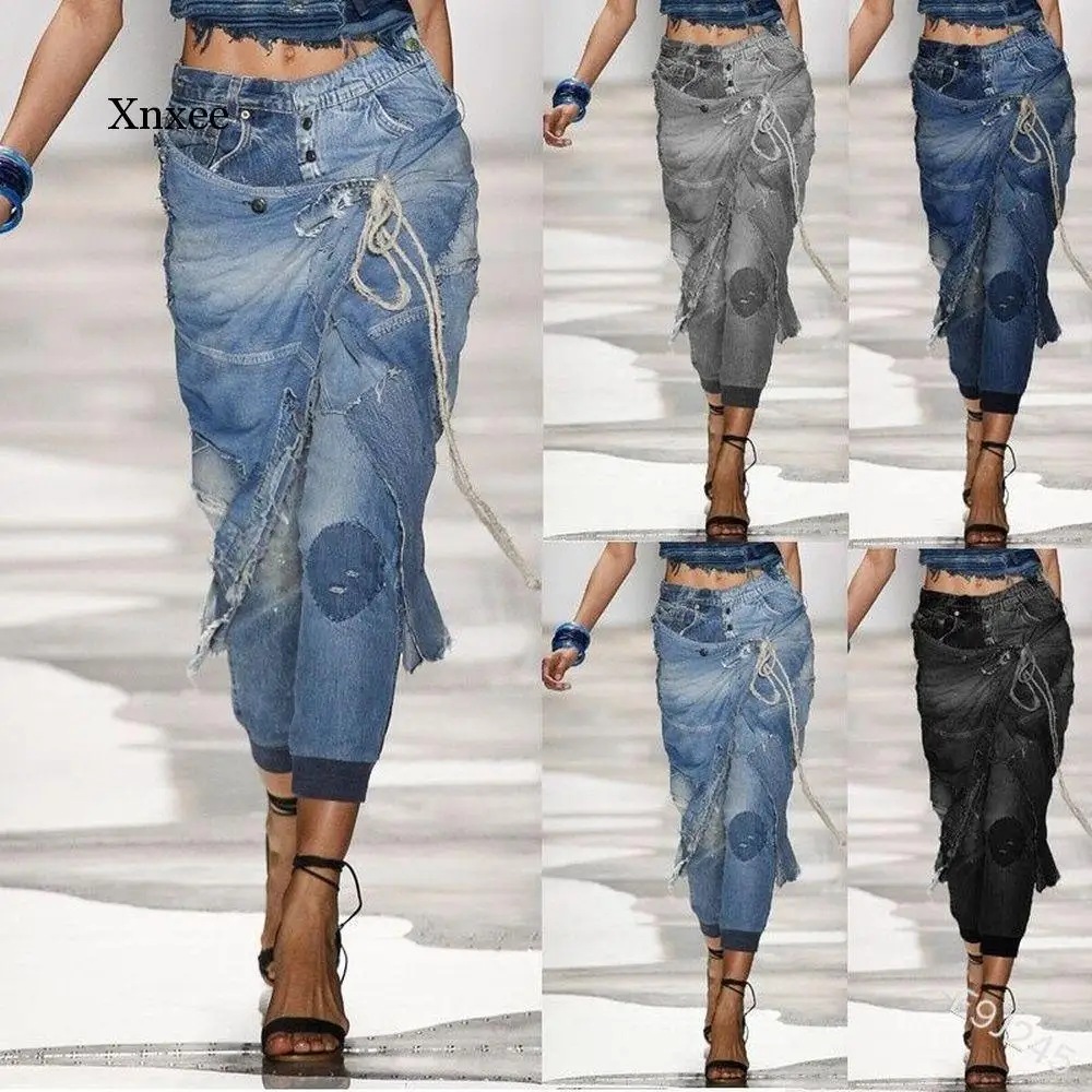 

punk Jeans Woman Personality Broken Hole Washed Bleached Vintage Low Waist Plus Size hole denim Pants long loose hip pop