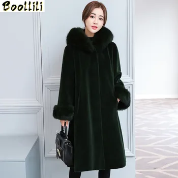 

Boollili 2020 Woman Faux Fox Fur Collar Coat Female Warm Winter Jacket Women Hooded Fur Coats Thick Women's Jackets Abrigo