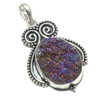 

Genuine Titanium Druzy Pendant Silver Overlay over Copper , Hand made Women Jewelry gift