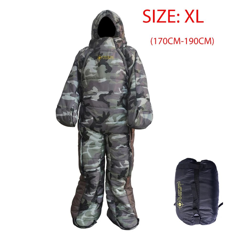 Camouflage XL Спальный мешок, утолщенный, теплый, Одноместный, альпинистский, спальный мешок, гуманоидный, спальный мешок с мешком для внутреннего и наружного туризма, кемпинга - Цвет: Camouflage XL