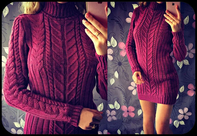 Вязаный длинный женский свитер, Осень-зима, водолазка, джемпер, платье-свитер для девушек,, теплый тонкий толстый Топ, пуловер для женщин DR891