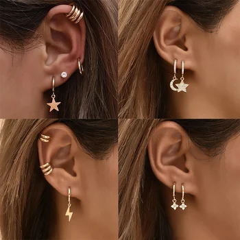 

YWZIXLN Fashion Bohemian Gold Color Crystal Star Moon Drop Earring Mascot Ornaments For Women Accessories Wholesale E0177