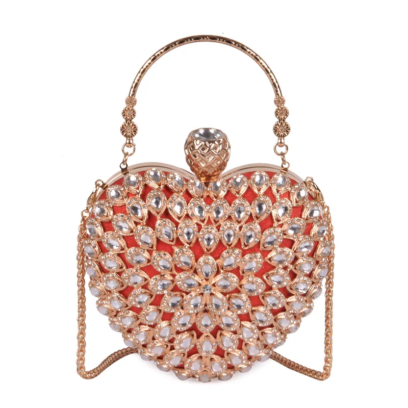 Luxury Bling Crystal Diamond Heart Women Party Handbag Wedding Evening Bag Day Clutch Chain Purse Ladies Pouch Shoulder Bag