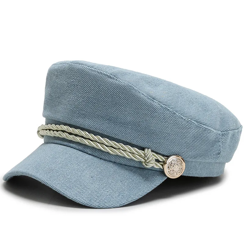 Шляпа женская плоская кепка диккий джокер темно-синяя шляпа веревка украшение рётро литературная кепка