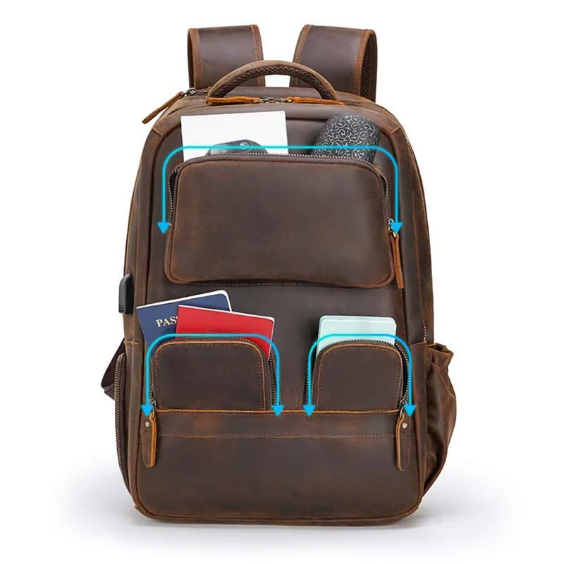 Luufan Genuine Leather Backpack for Men 15.6 Inch Laptop Backpack USB Charging Cowhide Male Travel Rucksack Outdoor Travel Bag 2