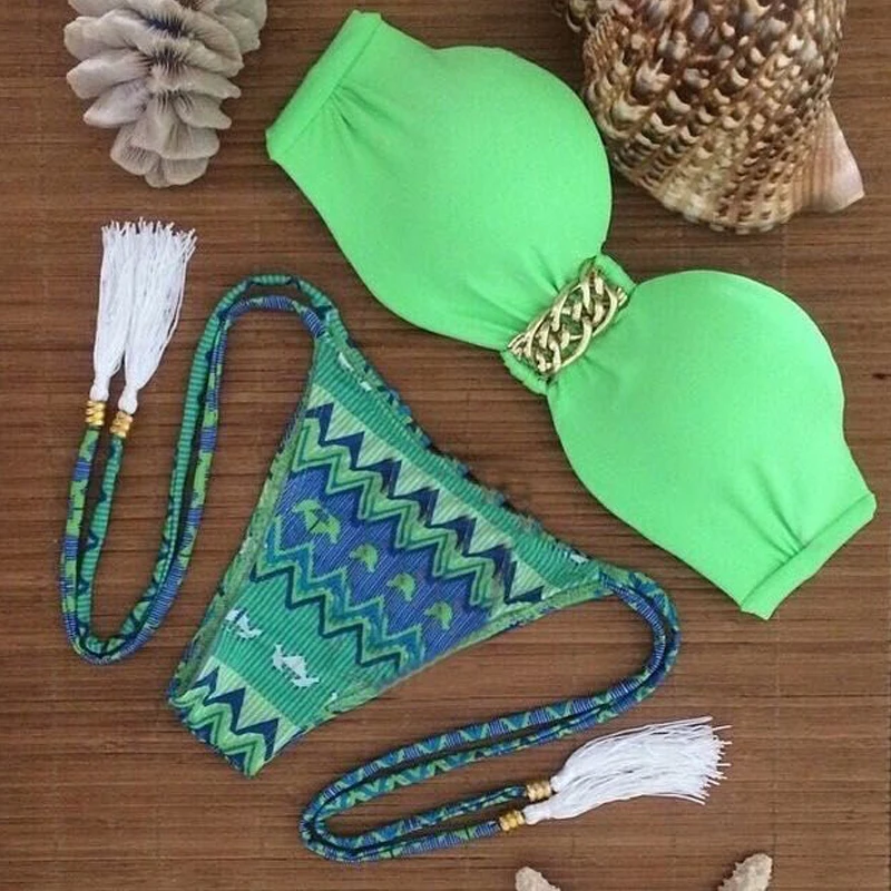 women's European and American ladies sexy hot print rims bikini straps split swimsuit two-piece suit and chest stickers