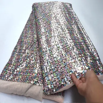 

Sequined African French Mesh Net Lace Fabric For Wedding Party Dress Fabrics 2019 Latest Nigeria Sequins Voile DG365