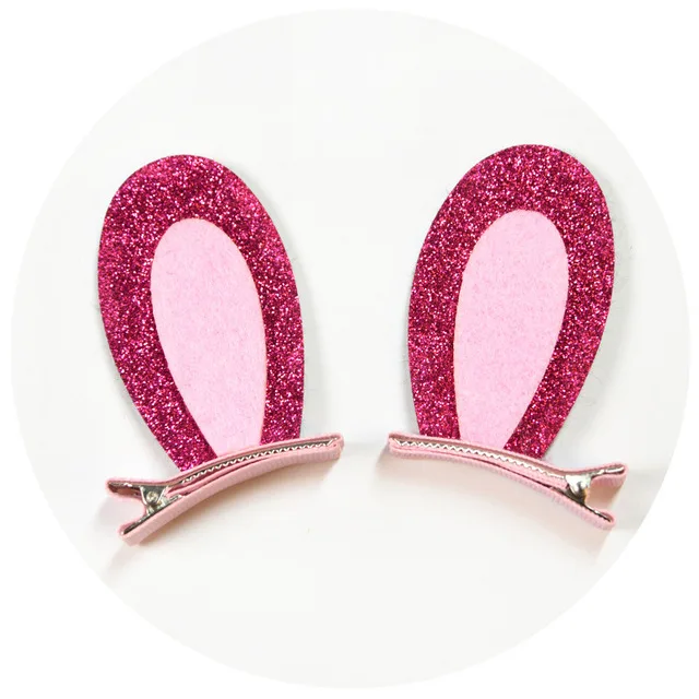2pcs/Set Cute Hair Clips For Girls Glitter Rainbow Felt Fabric Flowers Hairpins Cat Ears Bunny Barrettes Kids Hair Accessories Ear Rose