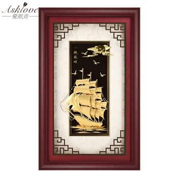 

Gold Sailboat Chinese Painting 24k Gold Foil Painting Modern Poster Art Chinese Style Decor Wall Picture for Living Room 40x65cm