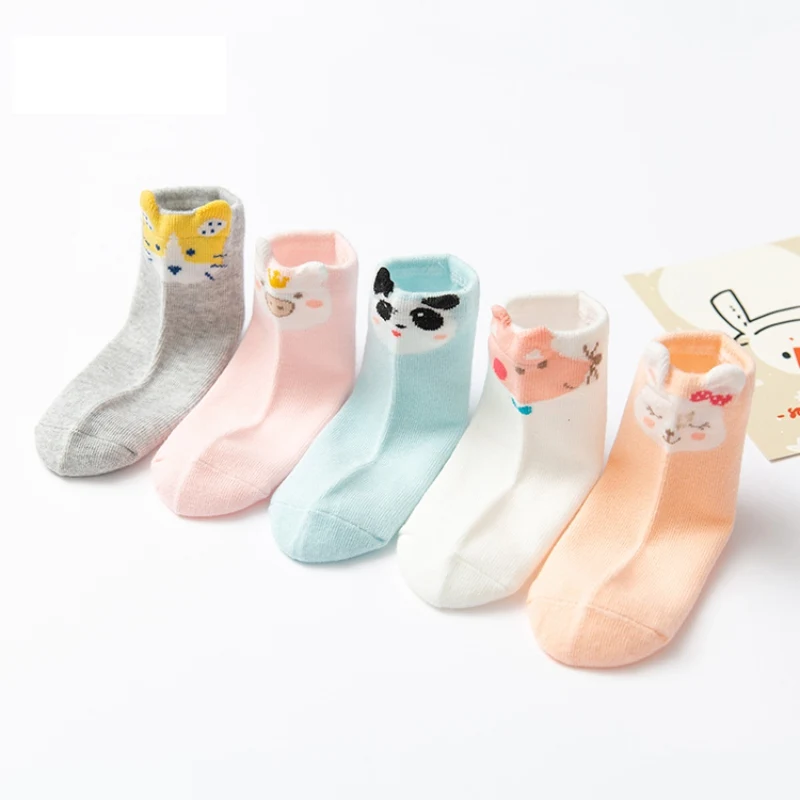 Носки с рисунками для маленьких девочек, 5 пар, Носки с рисунком для маленьких мальчиков и девочек, хлопковые теплые носки-тапочки, гетры, Новинка