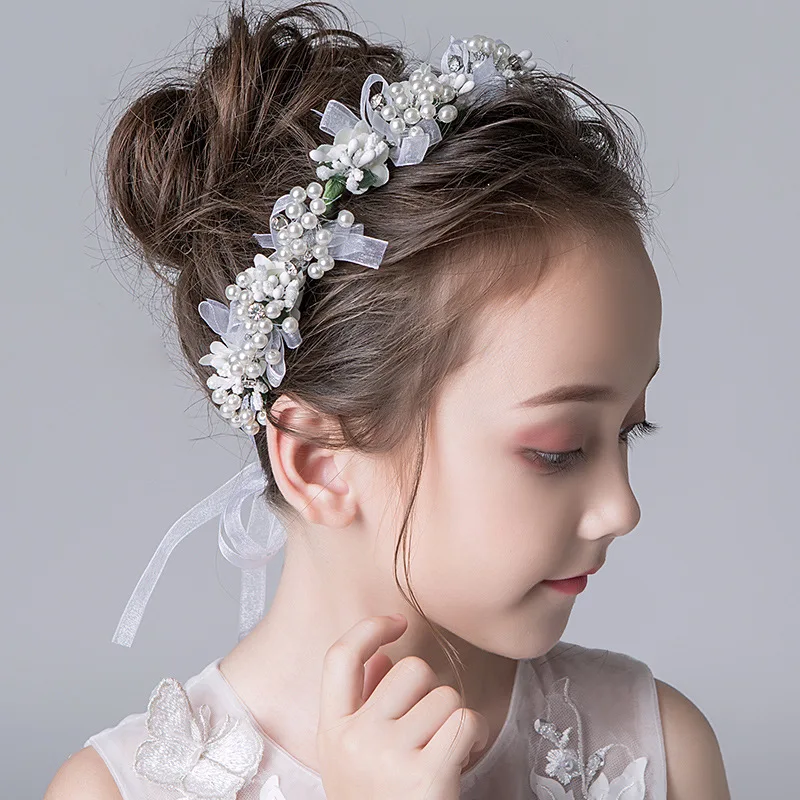 

Garland Headdress Children Mori Female Korean Style White Flower Head Beautiful Handmade Wedding Flower Girl Wholesale