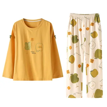 

Pajamas women's autumn and winter 2020 new trendy pure cotton long-sleeved trousers thin autumn loose ladies cotton simple suit