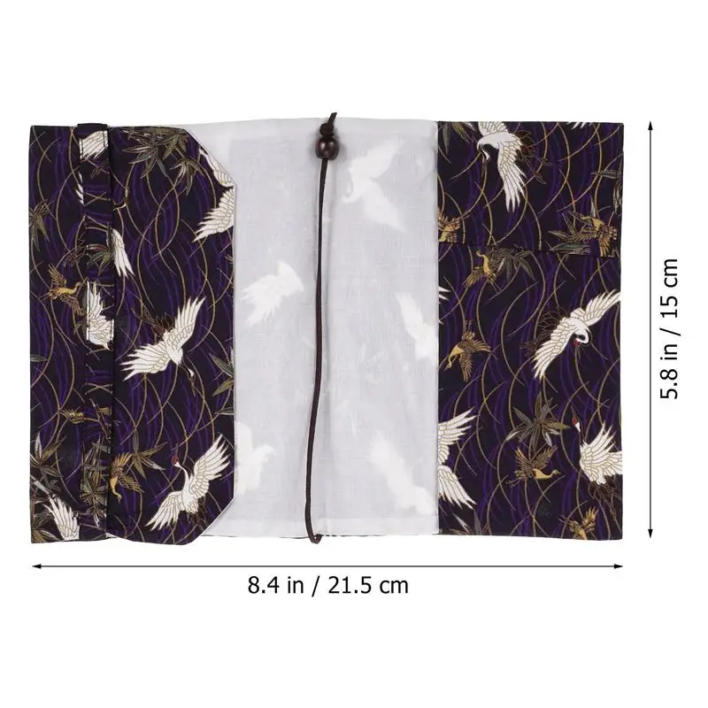 1pc A5 Adjustable Book Cover Decorative Book Sleeve Crane Design Protector Hand-made Cloth Cover Hand Account