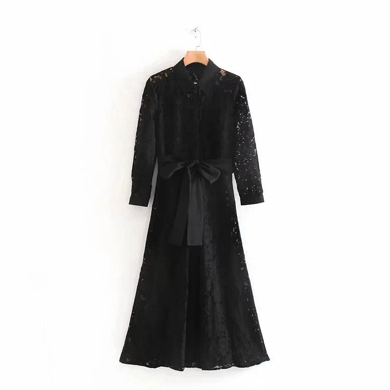 Увядшее английское элегантное офисное винтажное лоскутное кружевное платье миди с поясом для женщин vestidos de fiesta de noche vestidos блейзер - Цвет: Черный