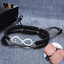 Vnox унисекс плетеные браслеты ручной работы нейлоновая веревка браслет-цепочка для женщин мужчин Нержавеющая сталь бесконечность Jeus Шарм Pulseira