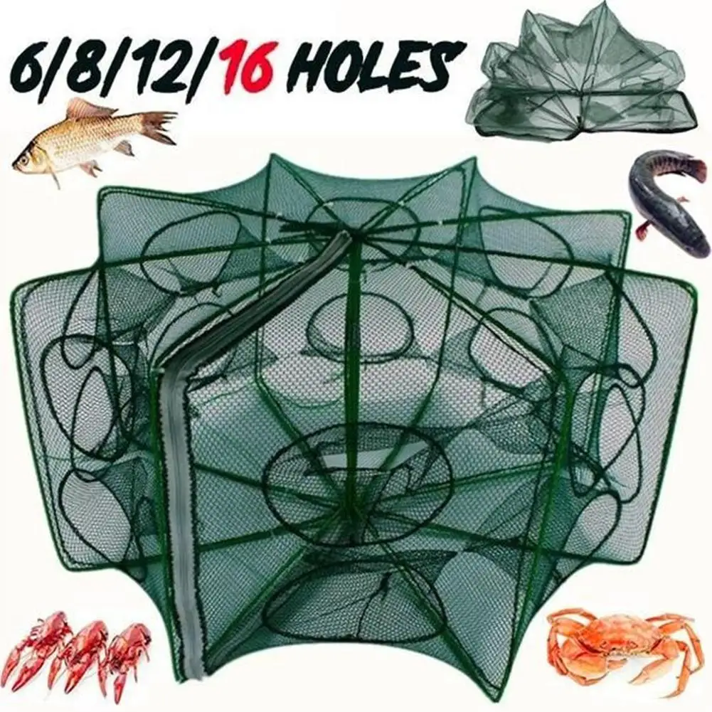 8/12 Holes Automatic Fish Shrimp Cage Folding Fishing Net Cage Cast Fishing Net 