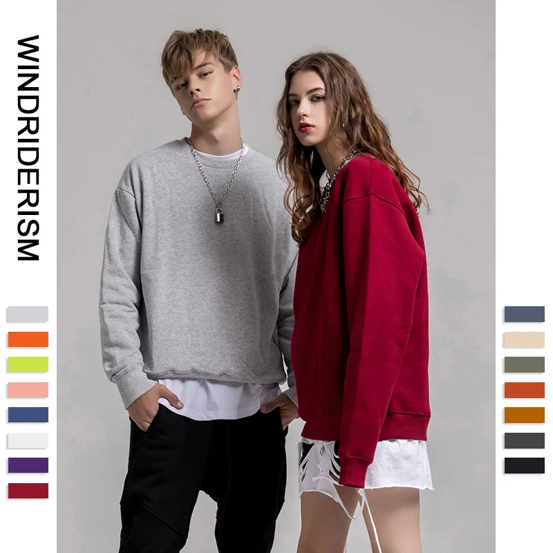 

Sweatshirts Men 2020 Autumn Winter Plus Velvet Solid Color Round Neck European and American Tide Brand Loose Outwear Men Hoodies