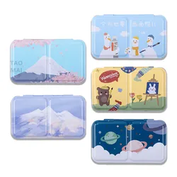 Cute and Exquisite Pattern Watercolor Paint Empty Tin Box Paint Storage Box with 24 and A Half Plate Painting Art Supplies