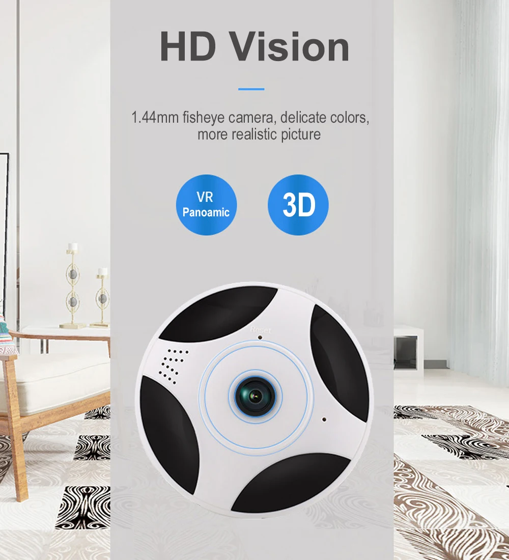 Панорамная камера видеонаблюдения RUSFEIDA 360 градусов HD 960P рыбий глаз Беспроводная