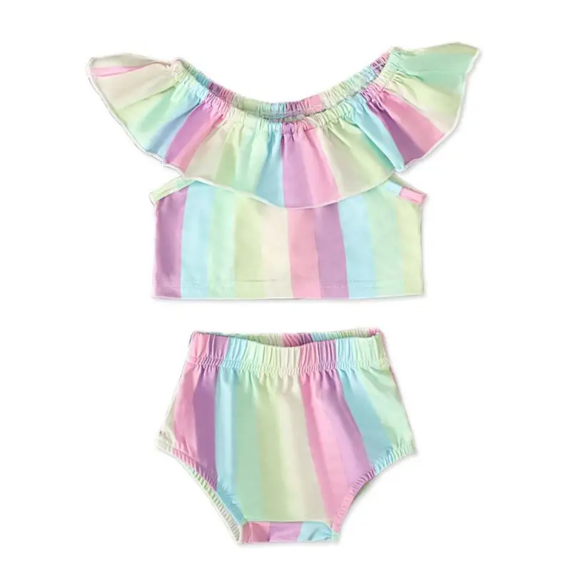 

Summer Baby Girl Casual Sleeveless Striped Print Tops Vest With Briefs PP Shorts 2pcs Outfits Set #p