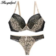 Plusgalpret, сексуальный интимный комплект нижнего белья, кружевной Цветочный комплект нижнего белья, бюстгальтер пуш-ап и трусики, большой размер 34, 36, 38, 40, 42, C, D, чашка