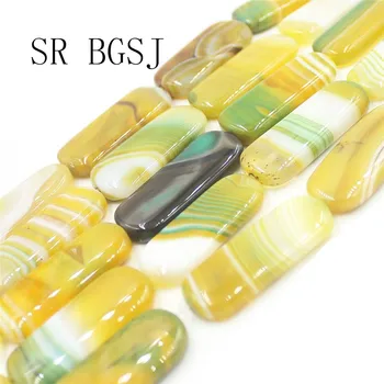 

Free Ship 16x38mm Yellow Banded Agat Rectangle Natural Gems Stone Jewelry Making Onyx Beads Strand 15"