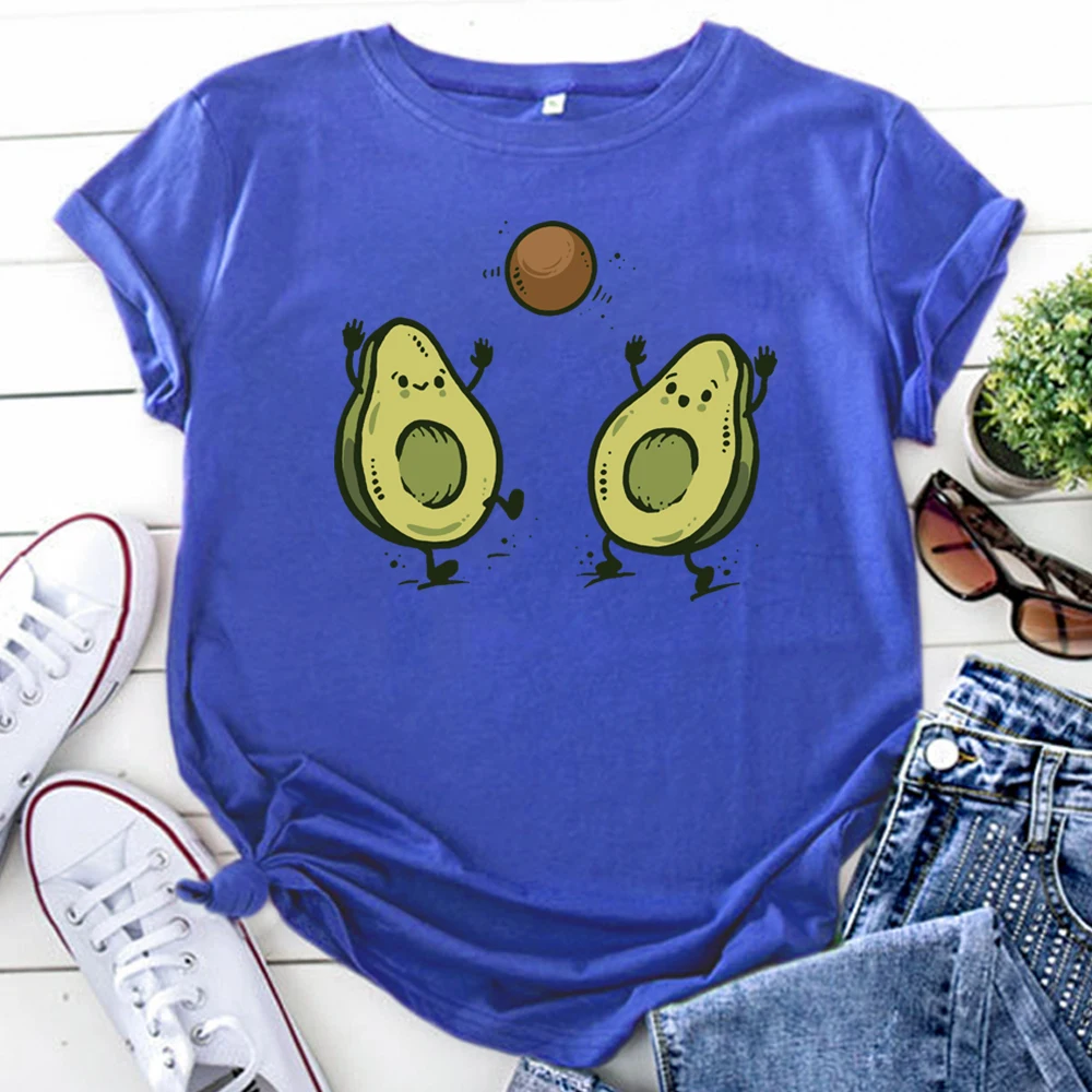 T Shirts Funny Avocado Fruit Printing T-Shirt For Women Vintage Harajuku Woman Tshirts Round Neck Korean Style Women Clothes