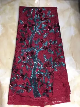 

Red African Lace Fabric French Net Lace High Quality African multicolor Lace Fabric For 2019 French 3 d flowers lace Fabric
