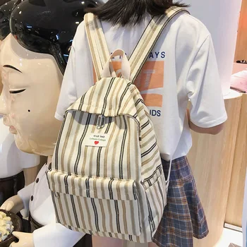 

Female Canvas Plaid backpack Student women school bag girl Striped cute backpacks kawaii streak ladies harajuku bag book teenage