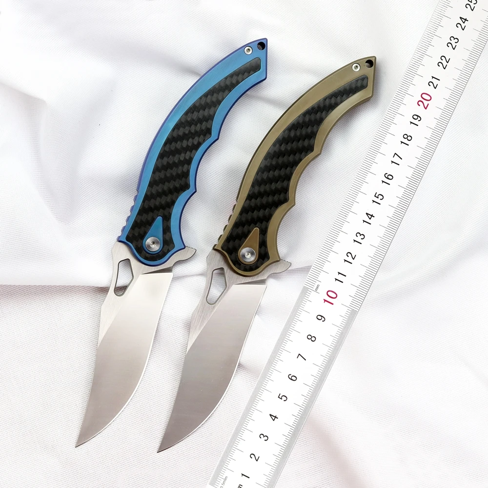 Junsheng EDC folding knife M390 steel TC4 titanium + carbon fiber handle camping hunting pocket fruit portable tool | Инструменты
